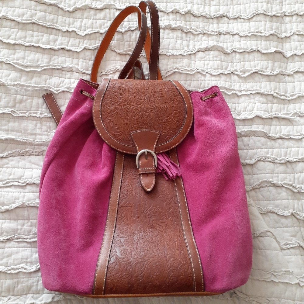 Pink Suede and Leather backpack
